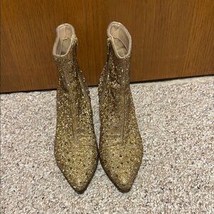 Betsey Johnson Gold Heeled Boots Sparkly Glamour